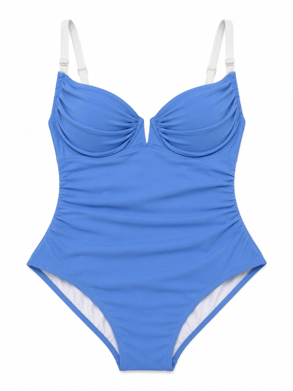 Classic Blue One-Piece Swimsuit with White Trim and Back Tie